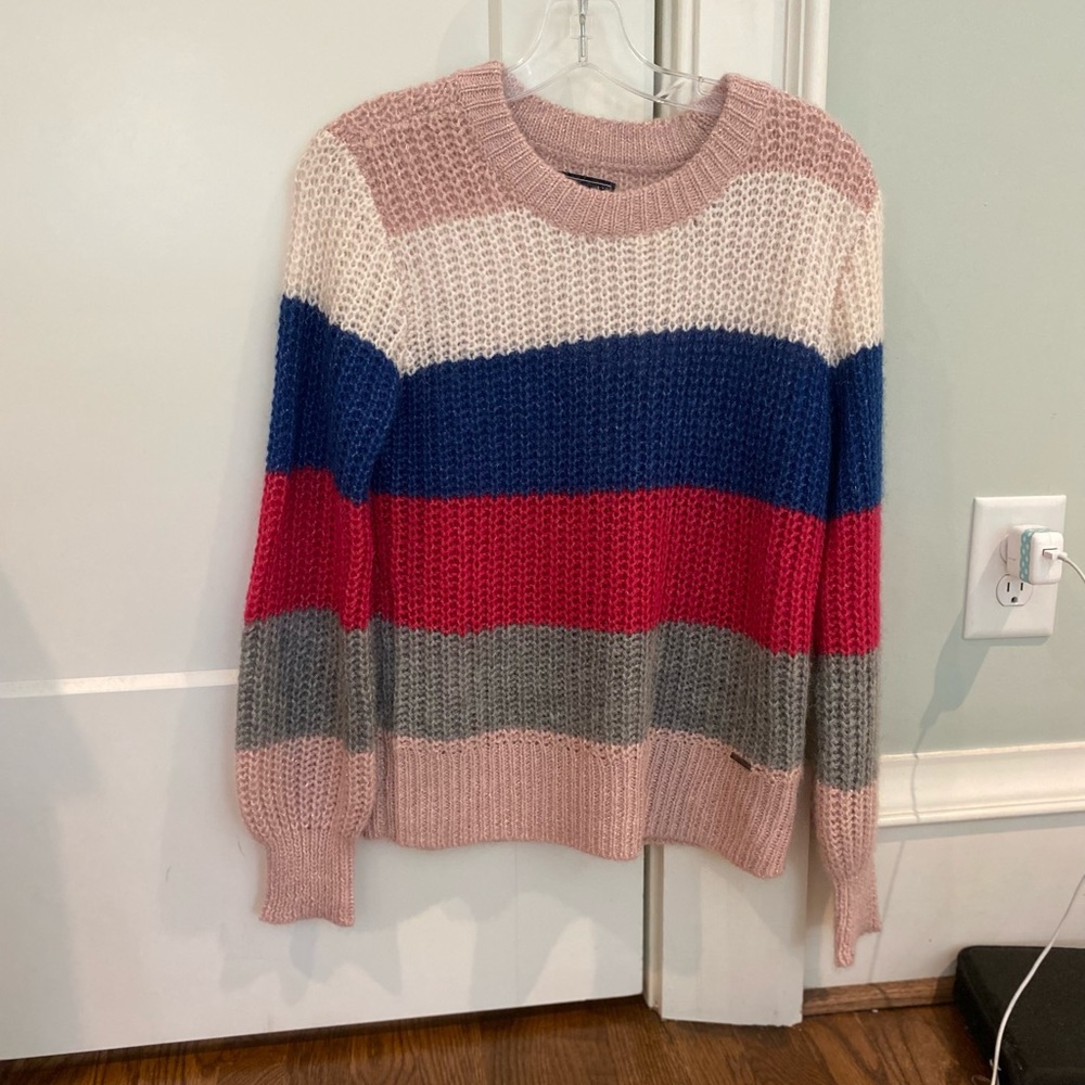 Striped knitted crew neck sweater
